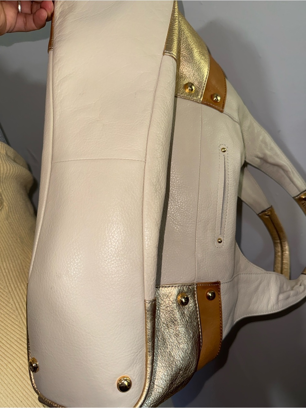 b. makowsky Cream Leather Shoulder Bag with Gold & Tan Accents - Picture 5 of 5